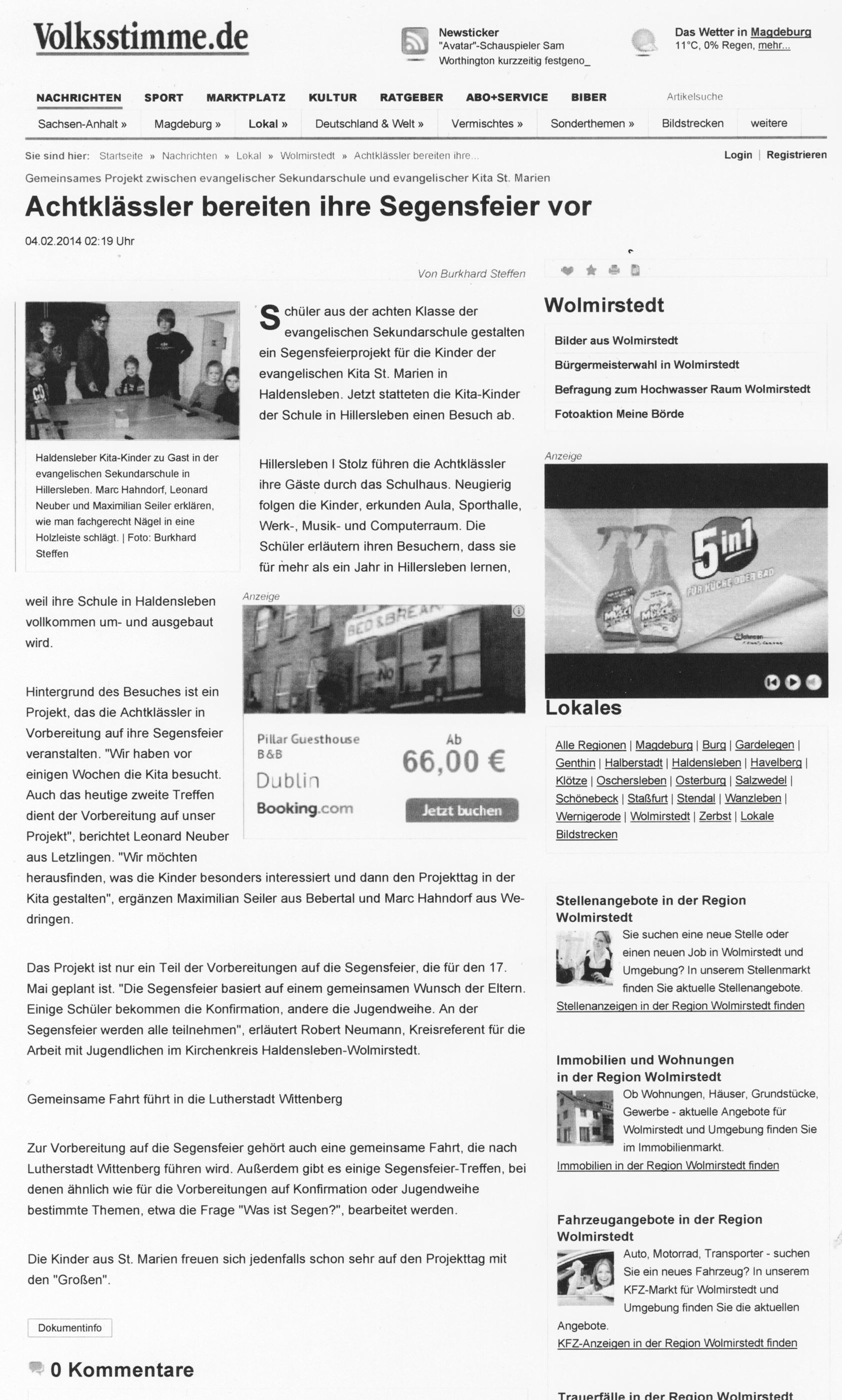 Volksstimme Wolmirstedt 24. 02. 2014 Volksstimme Wolmirstedt 24. 02. 2014