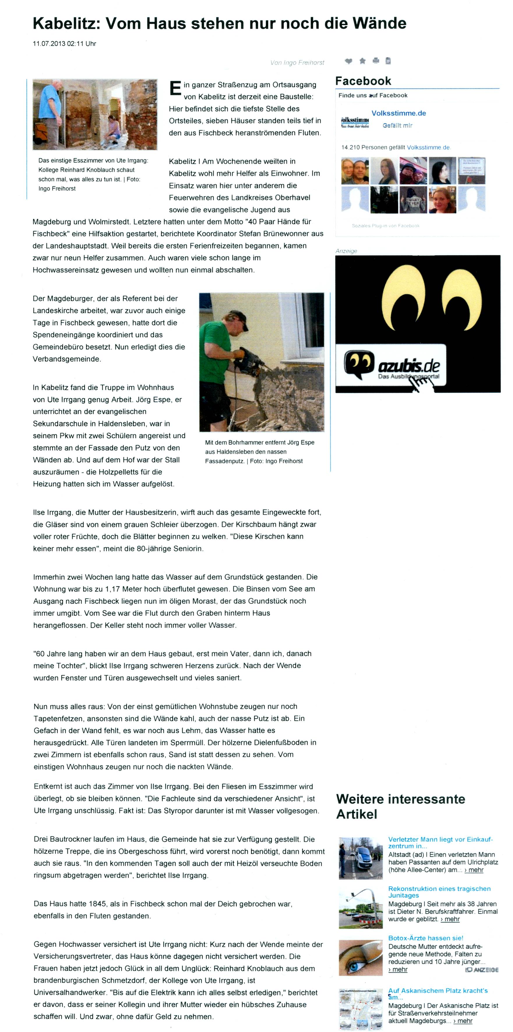 Volksstimme 11. 07. 2013 Volksstimme 11. 07. 2013